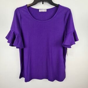 89th + Madison Womens Purple Ruffle Sleeve Scoop Neck Knit Top Small NWT Casual